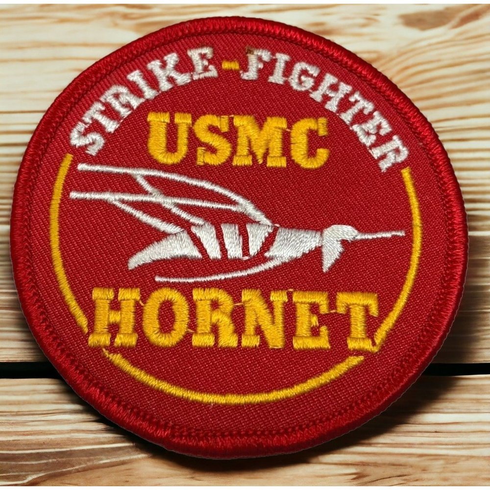 USMC Marine Corps F/A 18 Hornet Strike Fighter Patch Red Embroidered Military